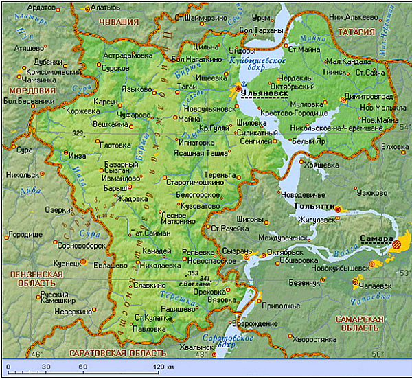 Карта ульяновской области с населенными пунктами подробная